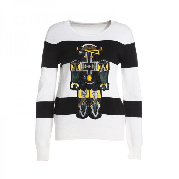 歐美高端秋裝爆款女裝重工刺繡釘珠撞色針織套頭上衣長袖 BJ1208工廠,批發,進口,代購