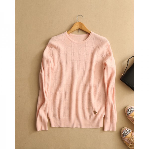 歐洲站英倫暗格紋設計小蜜蜂銘牌圓領長袖羊毛羊絨針織上衣 3色工廠,批發,進口,代購