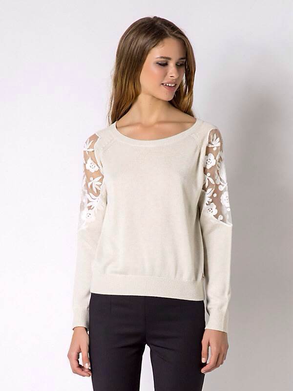 歐美風時尚女裝毛衣仙女范潮歐根紗刺繡拼接插肩袖圓領針織衫 3色工廠,批發,進口,代購