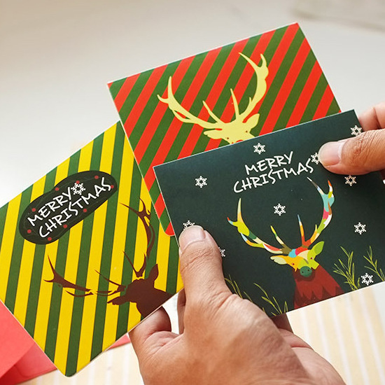 韓國風創意折疊聖誕節祝福留言卡片折疊賀卡+信封 三款馴鹿批發・進口・工廠・代買・代購