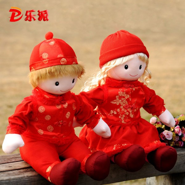 婚慶人形毛絨佈娃娃 中國唐裝成對風情侶公仔40cm 毛絨玩具批發批發・進口・工廠・代買・代購