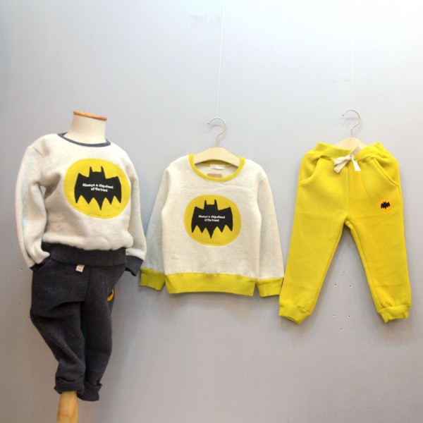 2015秋款 新款男女童套裝 韓版卡通蝙蝠俠加絨套裝 褲套裝休閒批發・進口・工廠・代買・代購