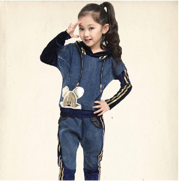 女童秋裝套裝 2014韓版純棉牛仔女童套裝 中大童兒童長袖兩件套裝工廠,批發,進口,代購