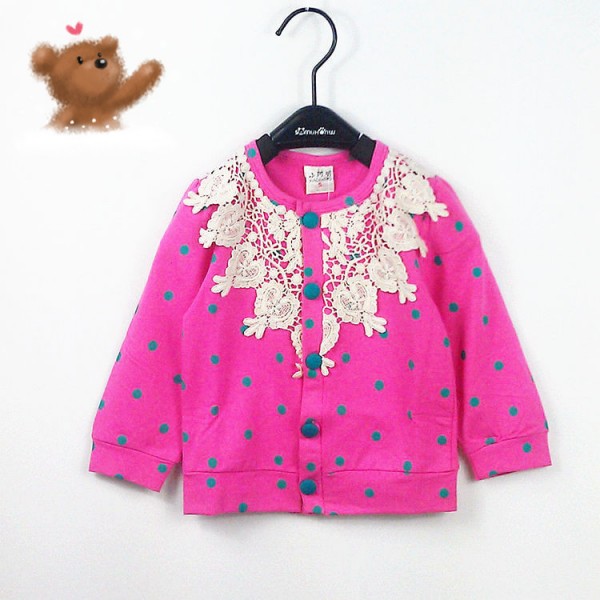 2015新款  春秋款中小女童外套  可愛甜美蕾絲波點開衫工廠,批發,進口,代購