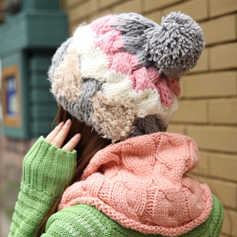 M0066冬季女士手工毛線帽 韓版大球球珍珠蝴蝶結麻花針織帽子廠傢工廠,批發,進口,代購