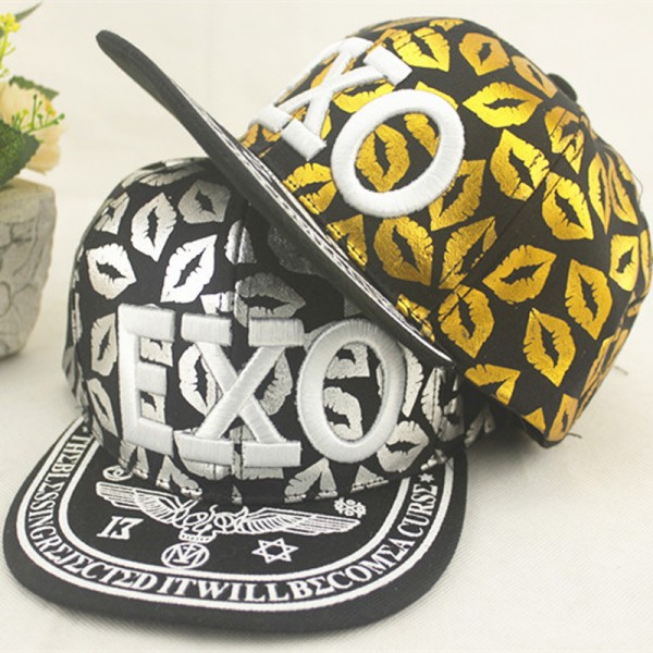 春夏季新款EXO同款兒童帽子 嘴唇燙金燙銀平沿嘻哈街舞帽工廠,批發,進口,代購