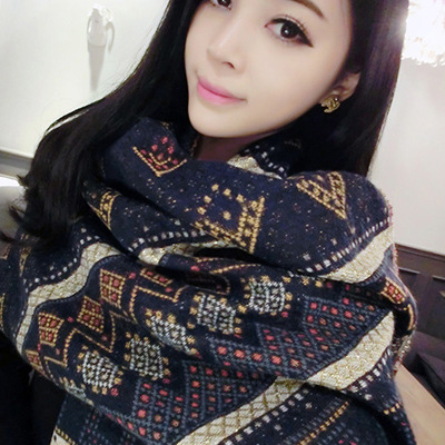 韓版冬季保暖新款超長加厚復古民族風棉麻流蘇圍巾披肩兩用韓國女工廠,批發,進口,代購