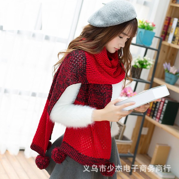 熱賣韓國新款秋冬季保暖可愛毛球球條紋針織毛線圍巾女士圍脖批發工廠,批發,進口,代購