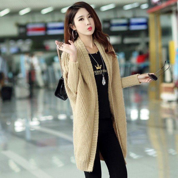 2015秋季新款 韓版時尚大碼女裝中長款蝙蝠針織衫  休閒外套批發工廠,批發,進口,代購