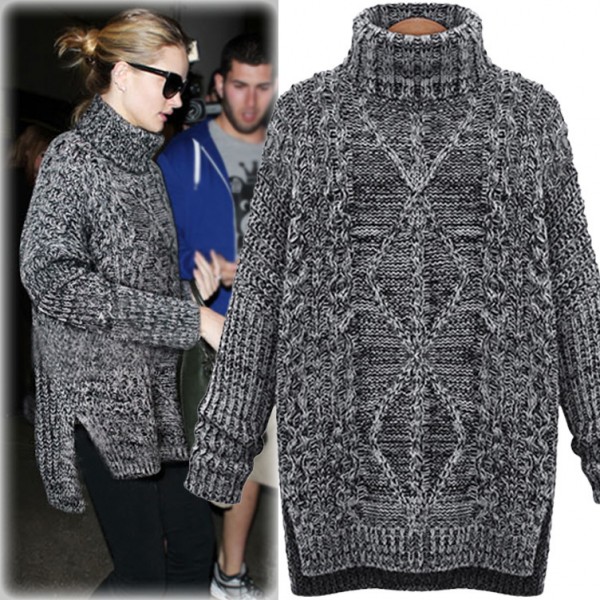 歐美2015秋季新款女裝高領前短後長針織衫中長款長袖套頭毛衣女工廠,批發,進口,代購