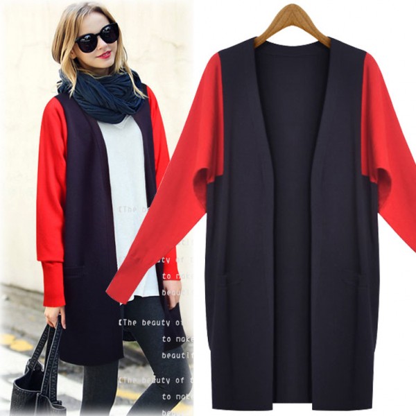 2015秋裝新款毛衣歐美拼接女式針織衫 女裝寬松大碼長袖披肩開衫工廠,批發,進口,代購