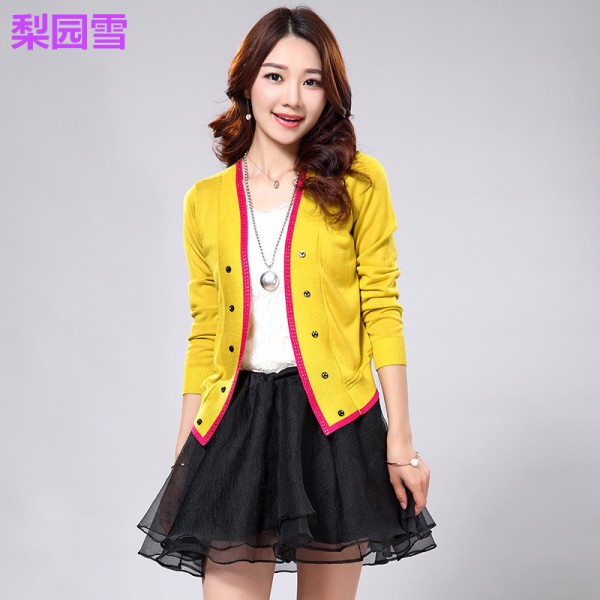 2015秋季新款韓版羊毛純色針織衫女式針織開衫修身雙排扣針織衫工廠,批發,進口,代購