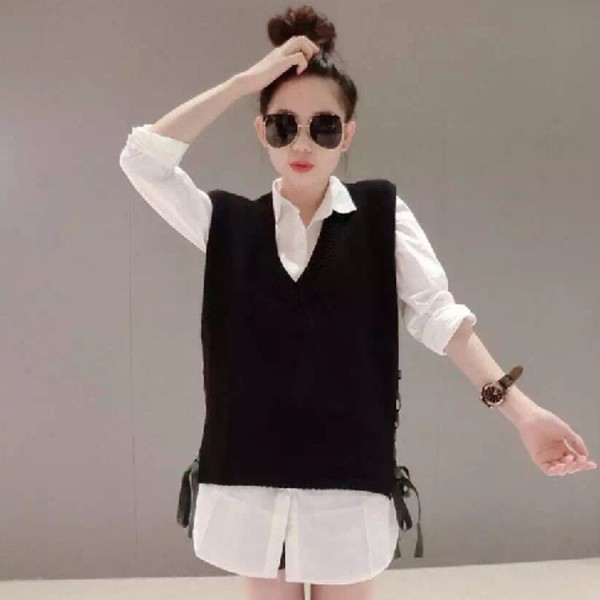 2015秋裝女裝新款歐美風V領兩側系帶寬松百搭無袖針織衫服裝批發工廠,批發,進口,代購