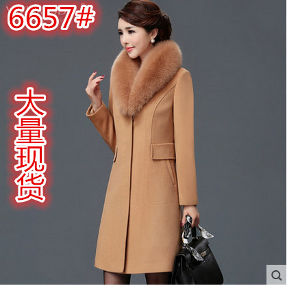 2015新冬款奢華高仿狐貍毛領羊絨大衣女單排扣修身中長款毛呢外套工廠,批發,進口,代購