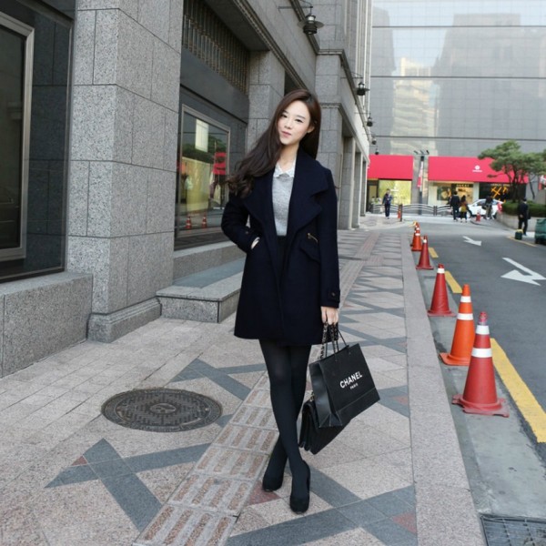 2015秋冬新款韓版寬松大碼女裝中長款毛呢外套修身顯瘦呢子大衣女工廠,批發,進口,代購
