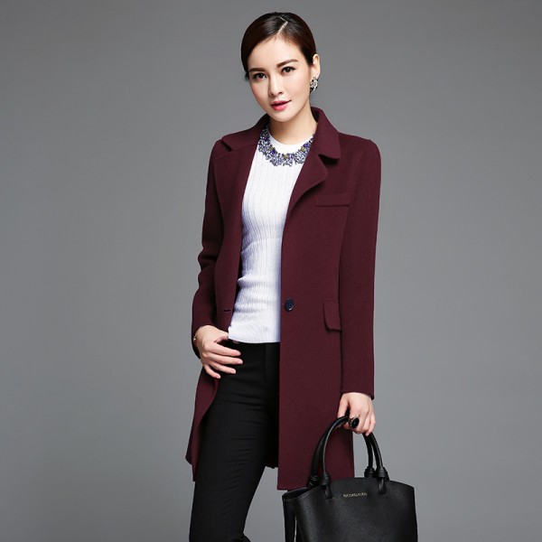 2015秋冬新款女式毛呢外套批發代理 時尚長款雙麵羊絨呢子大衣女工廠,批發,進口,代購