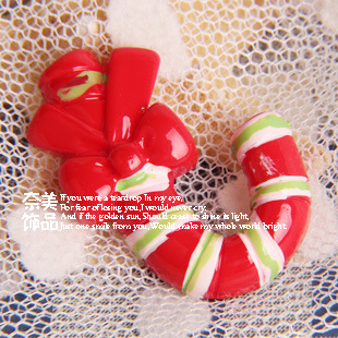 紅色聖誕拐杖歐美品質發飾飾品聖誕老人樹脂配件DIY材料H-DG015工廠,批發,進口,代購