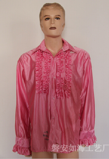 聖誕節男款節日派對 舞臺服裝 藝術照專用服裝 粉色花邊 襯衫工廠,批發,進口,代購