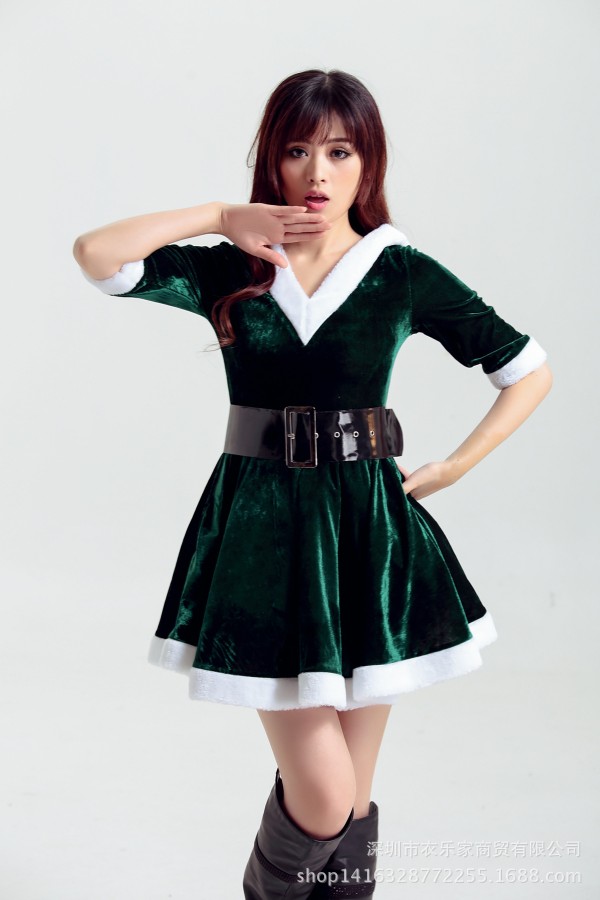 2015新款紅綠色聖誕節服裝女生性感cos表演服聖誕老人成人演出服工廠,批發,進口,代購
