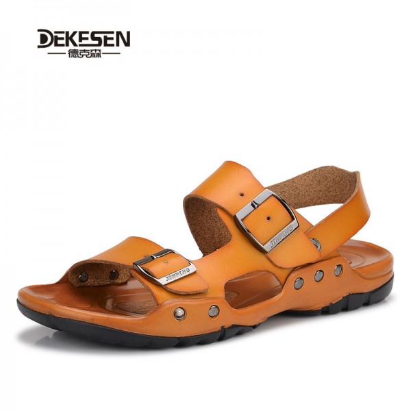 德克森 2015新款夏季男式皮涼鞋男 真皮休閒沙灘鞋 英倫潮流透氣工廠,批發,進口,代購