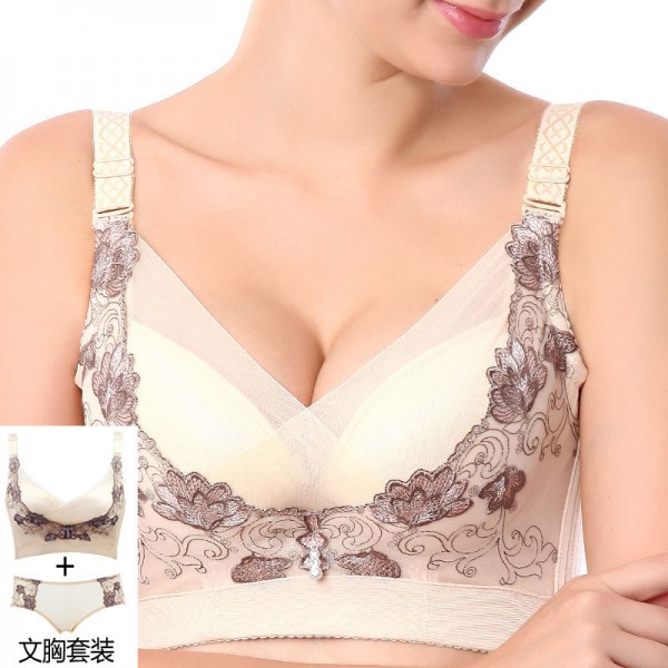8006-1記憶鋼圈花朵刺繡調整型上托胸罩罩內衣套裝批發批發・進口・工廠・代買・代購