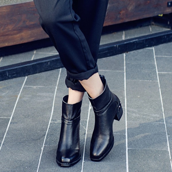 2015秋冬季新款女鞋靴子 簡約粗跟女短靴真皮時尚內增高潮流單靴工廠,批發,進口,代購