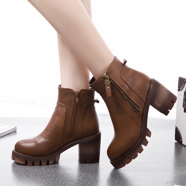 2015秋冬新款女鞋潮流短靴棉皮靴高跟女靴側拉鏈馬丁靴子一件代發工廠,批發,進口,代購