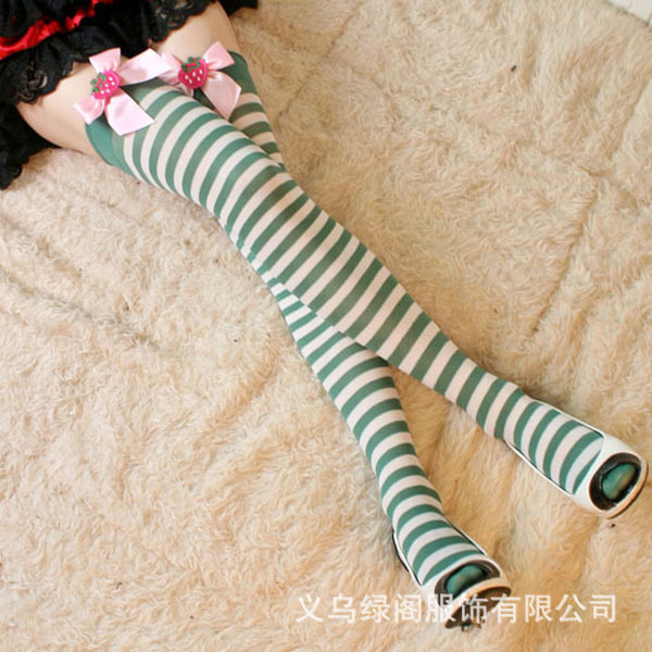 一件代發可愛女生蝴蝶結個性復古糖果絲襪條紋長筒絲襪高筒2082工廠,批發,進口,代購