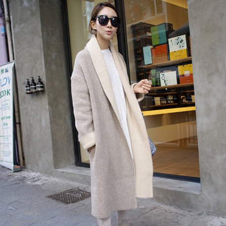 韓國代購2015冬裝新品歐美風超厚超長款羊毛針織開衫毛衣外套女裝工廠,批發,進口,代購
