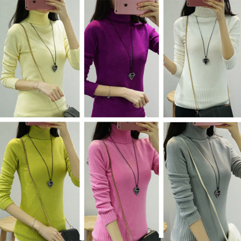 實拍2015韓版高領修身羊絨衫長袖打底針織衫 女裝套頭緊身毛衣工廠,批發,進口,代購