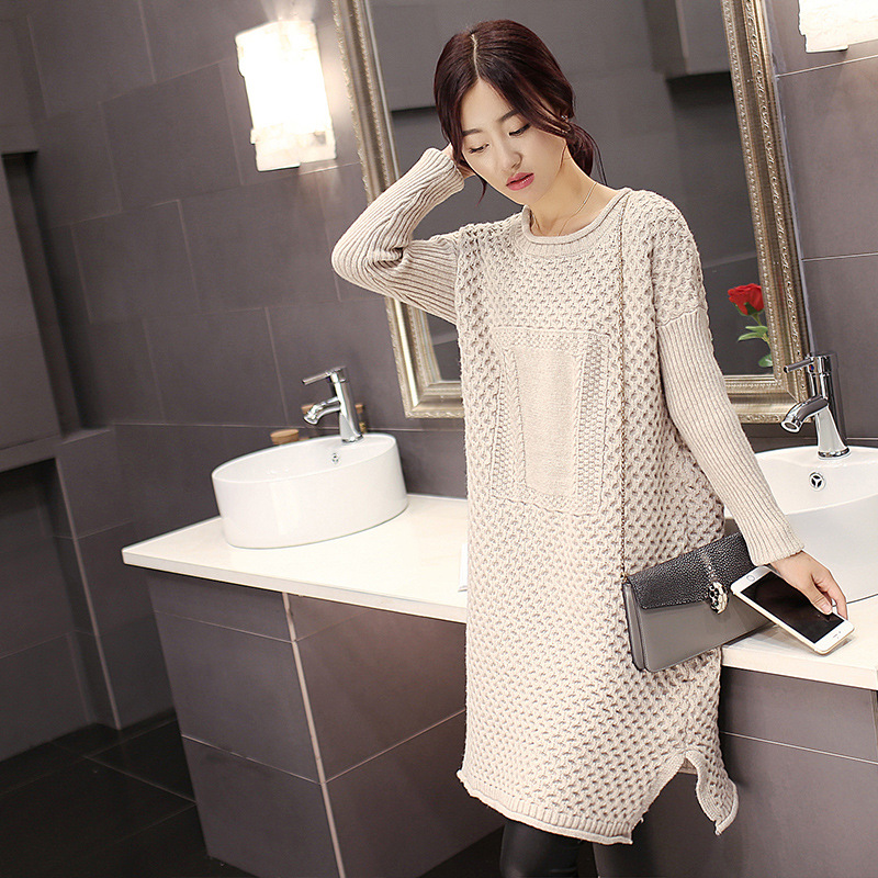 2015冬裝新款韓國女裝寬松版毛衣圓領針織衫長款女士毛衫外套批發工廠,批發,進口,代購