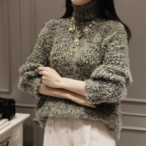 韓國2015秋冬新款女裝高領長袖大碼顯瘦針織加厚毛衣女針織衫批發工廠,批發,進口,代購