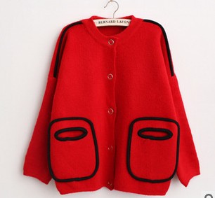 2015春裝新款韓國代購口袋毛衣外套夾克式女式針織衫寬松毛衣開衫批發・進口・工廠・代買・代購