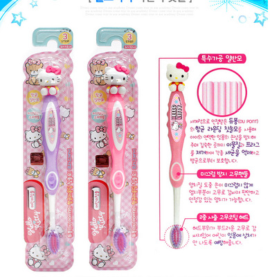 韓國進口 Hello Kitty立體頭像兒童牙刷  兒童卡通 粉色紫色牙刷工廠,批發,進口,代購