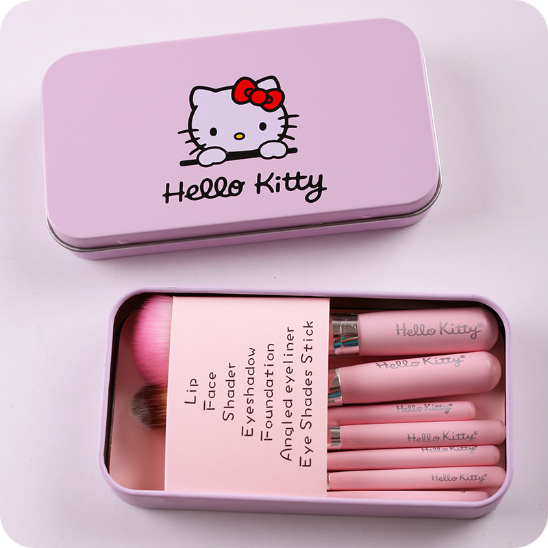 可愛hello kitty化妝刷套裝 韓版鐵盒彩妝刷子腮紅刷眼刷7件套刷工廠,批發,進口,代購