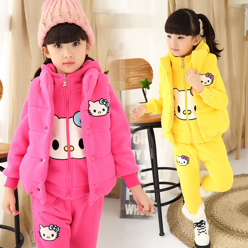 一件代發女童2015冬韓版兒童貓咪套裝加厚女童hello Kitty三件套工廠,批發,進口,代購