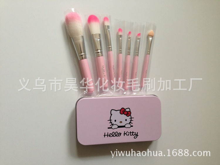 Hello Kitty粉色7支鐵盒化妝刷/化妝刷包/單支化妝刷/化妝套刷工廠,批發,進口,代購