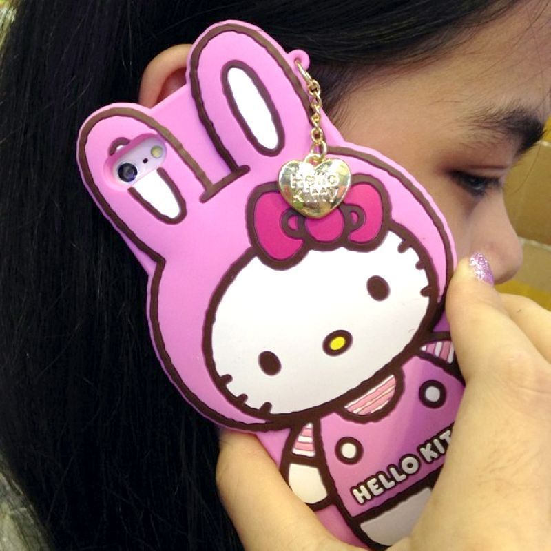 韓國hello kitty兔子貓iPhone5s愛心kt吊墜矽膠套 4s可愛兔手機套工廠,批發,進口,代購