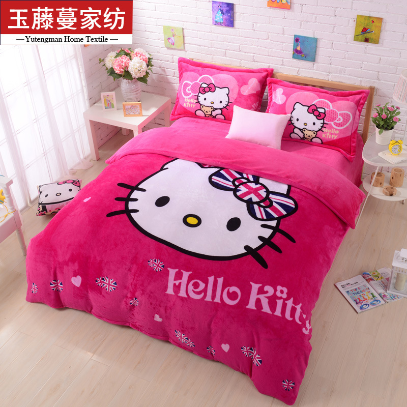 法萊絨四件套加厚卡通可愛法蘭絨冬季床上床笠四件套hello kitty批發・進口・工廠・代買・代購