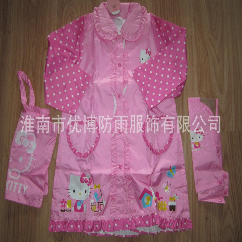 兒童雨衣hello kitty印花 日韓出口帶書包位多功能防雨服工廠,批發,進口,代購