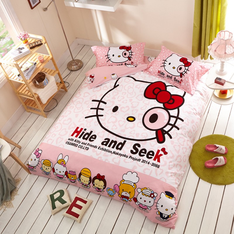 hello kitty四件套南通傢紡批發兒童可愛Kt貓被套卡通純棉四件套工廠,批發,進口,代購