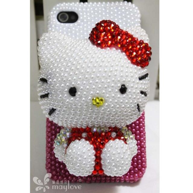 彭俏俏同款珍珠水鉆殼 可愛hello kitty貓手機殼 iphone4s手機殼工廠,批發,進口,代購