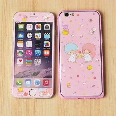蘋果iPhone6plus雙子星鋼化玻璃膜小天使卡通彩膜5s全屏全覆蓋工廠,批發,進口,代購