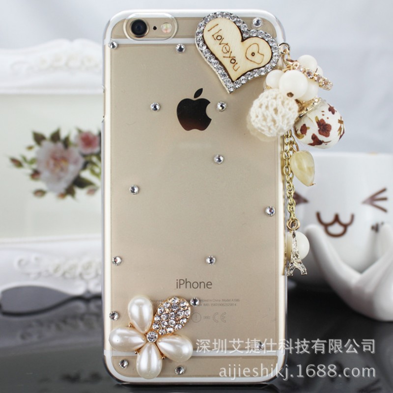 iPhone6創意手機殼 蘋果6愛心掛件鑲鉆水鉆DIY保護套手機配件批發工廠,批發,進口,代購