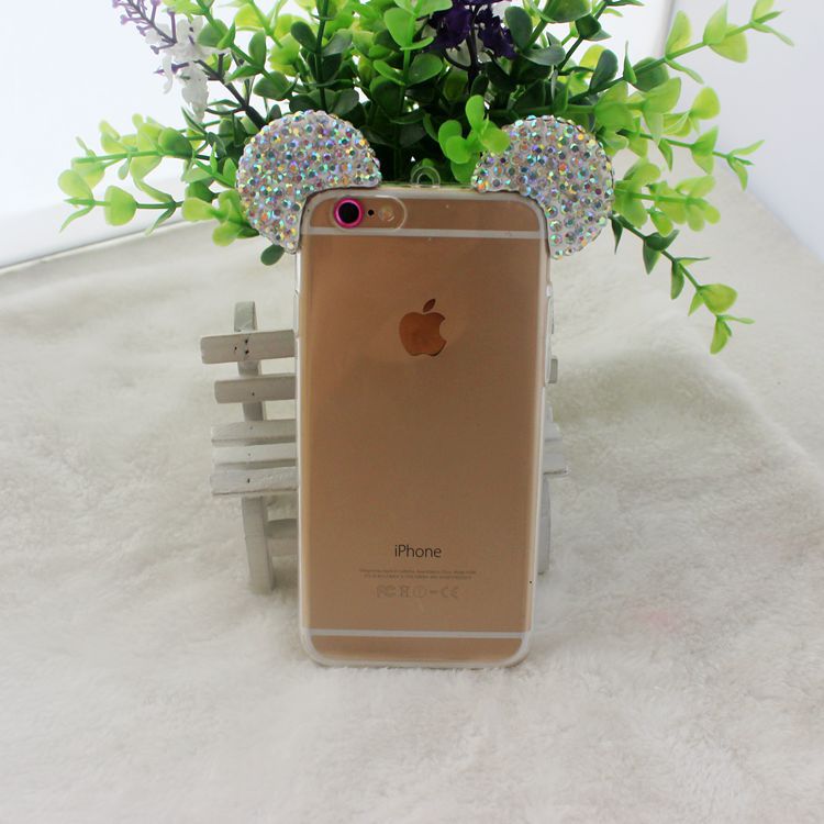 新款米奇耳朵貼鉆IPHONE6 plue帶鉆TPU軟膠手機殼帶掛繩批發・進口・工廠・代買・代購