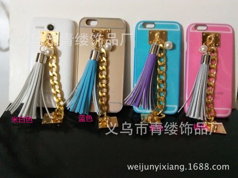 韓國奢華編織珍珠鋁鏈太空革流蘇iphone6 plus DIY手機合金配件工廠,批發,進口,代購