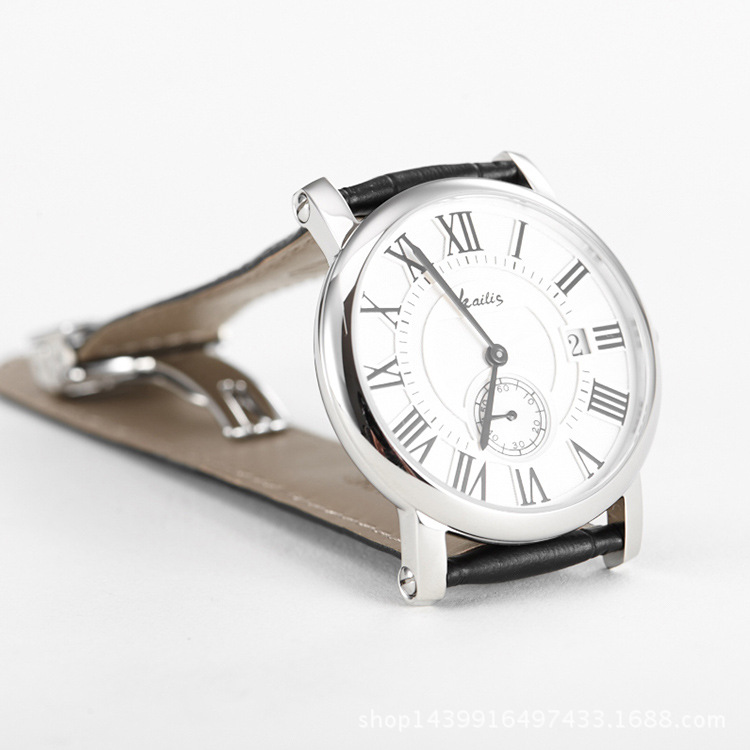 廠傢直銷2015新款男士手錶時尚高檔圓形秒表日歷皮帶休閒石英手錶工廠,批發,進口,代購