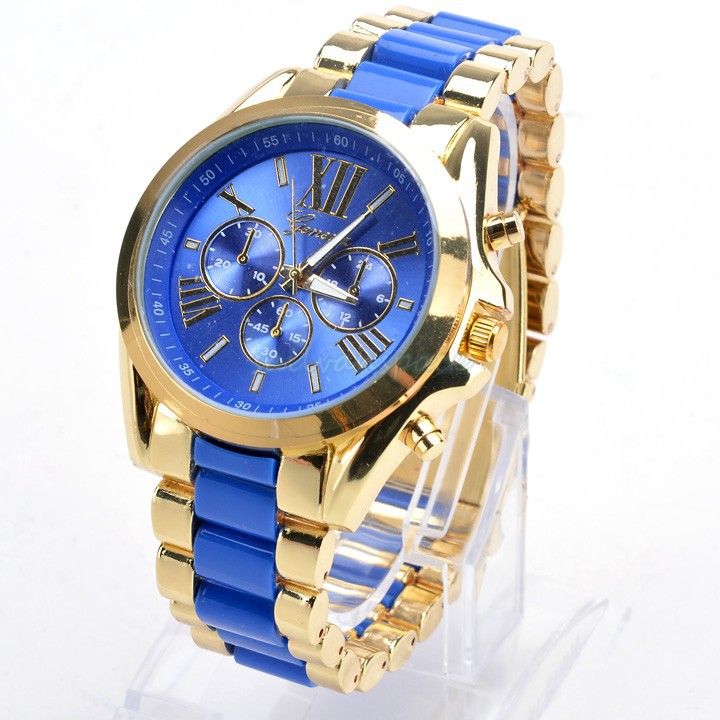 日內瓦Geneva藍色卡膠合金手錶大羅馬數字麵工廠,批發,進口,代購