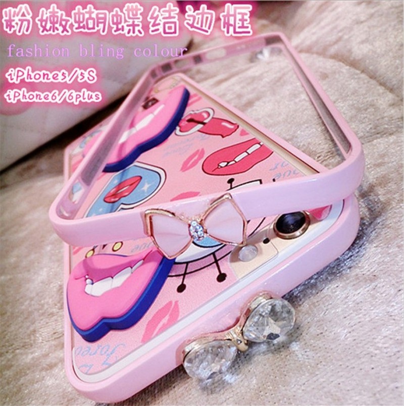 韓國蘋果6手機邊框 水鉆新款iphone6plus手機殼蝴蝶結手機套工廠,批發,進口,代購