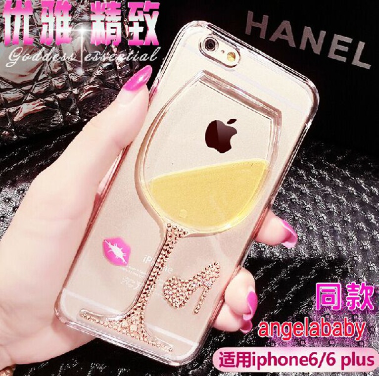 奢華水鉆紅酒杯iphone6splus手機殼蘋果6s手機殼5s透明保護套水鉆工廠,批發,進口,代購